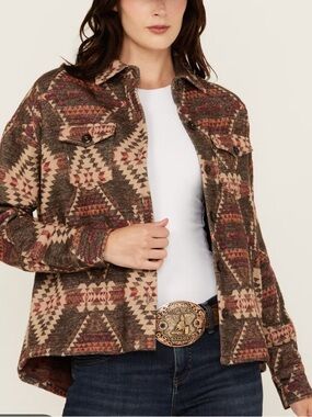 Rock & Roll Cowgirl Brown & Tan Aztec Button-Down Shirt Jacket